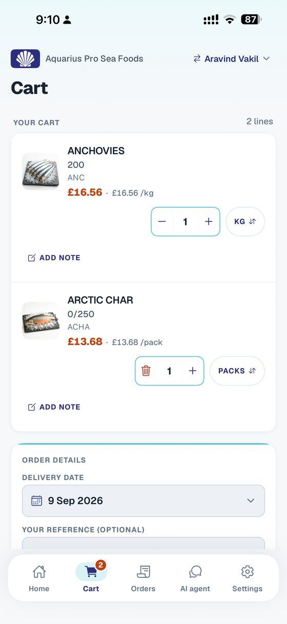 Order by weight or by pack, with a note on any line