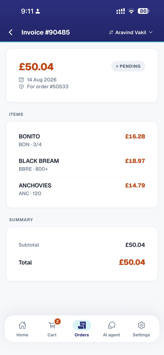 Invoices, tied to the order that made them