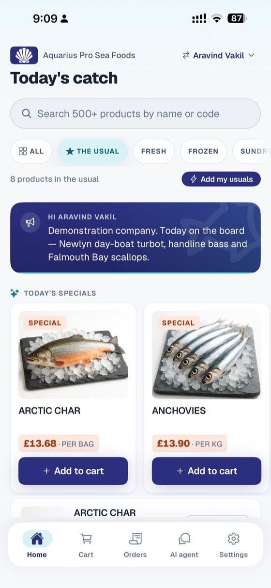 L’app di ordinazione Hooked con il pescato del giorno e le offerte speciali
