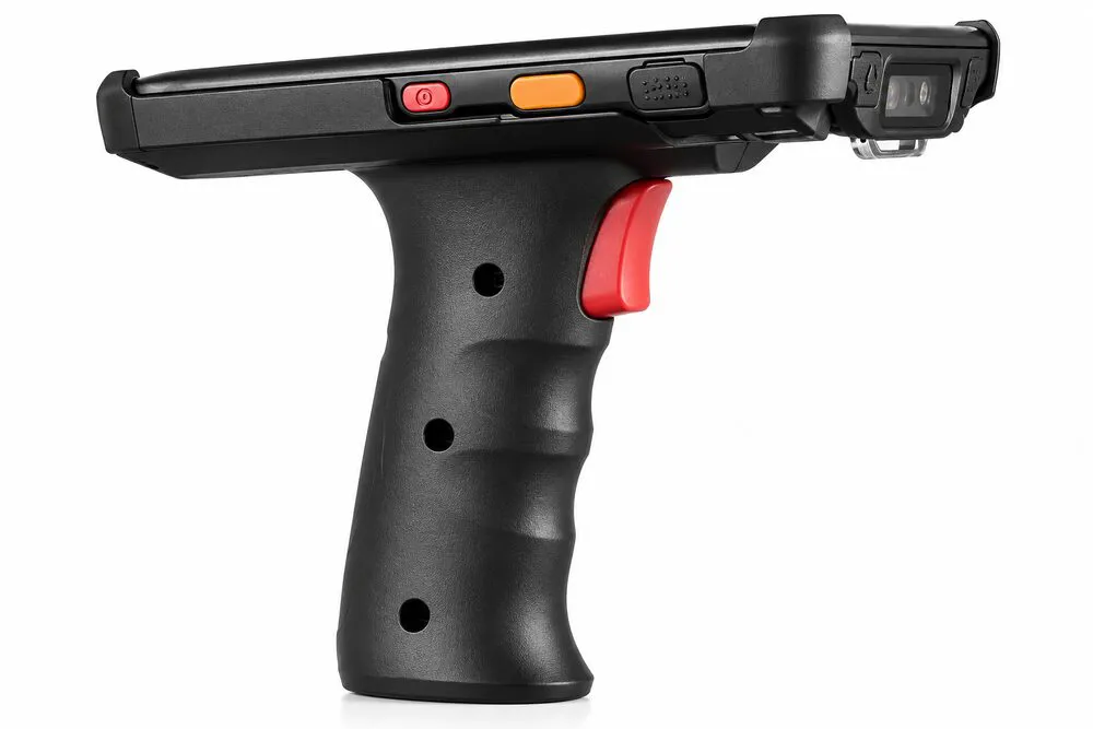 Rugged handheld barcode scanner with pistol grip used for picking and despatch